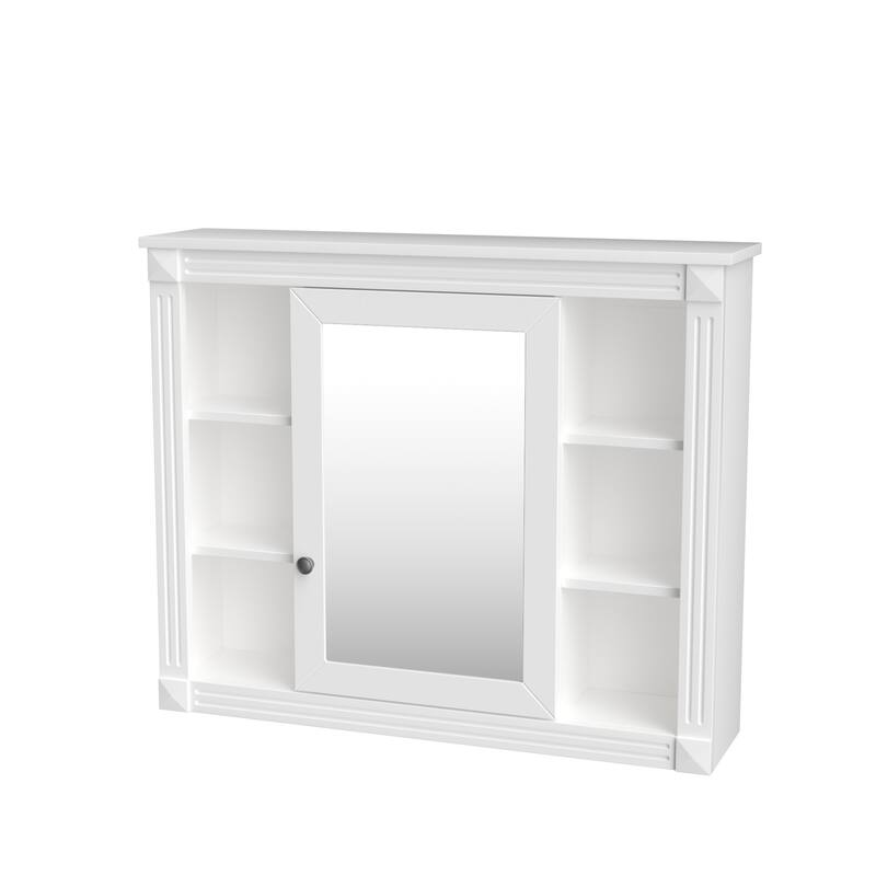Anmytek 35 x 28 Inch Wall Mounted Bathroom Storage Cabinet with Mirror and 6 Open Shelves Medicine Cabinet