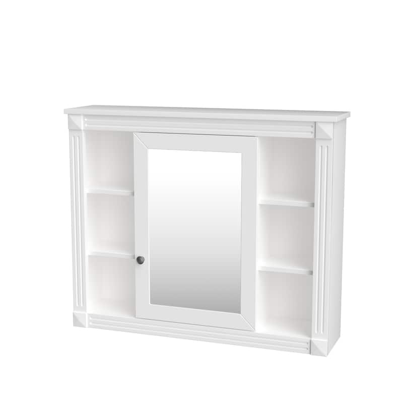 Lines Groove Design Medicine Cabinet Storage Wall Cabinet with High Definition Mirror, 6 Open Shelves and Adjustable Shelf