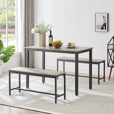 Dining Table Set, Bar Table with 2 Dining Benches, Kitchen Table Counter with Chairs, Industrial for Kitchen Breakfast Table