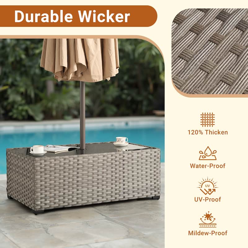 XIZZI Outdoor Wicker Coffee Table with Umbrella Hole for Garden Deck or Poolside