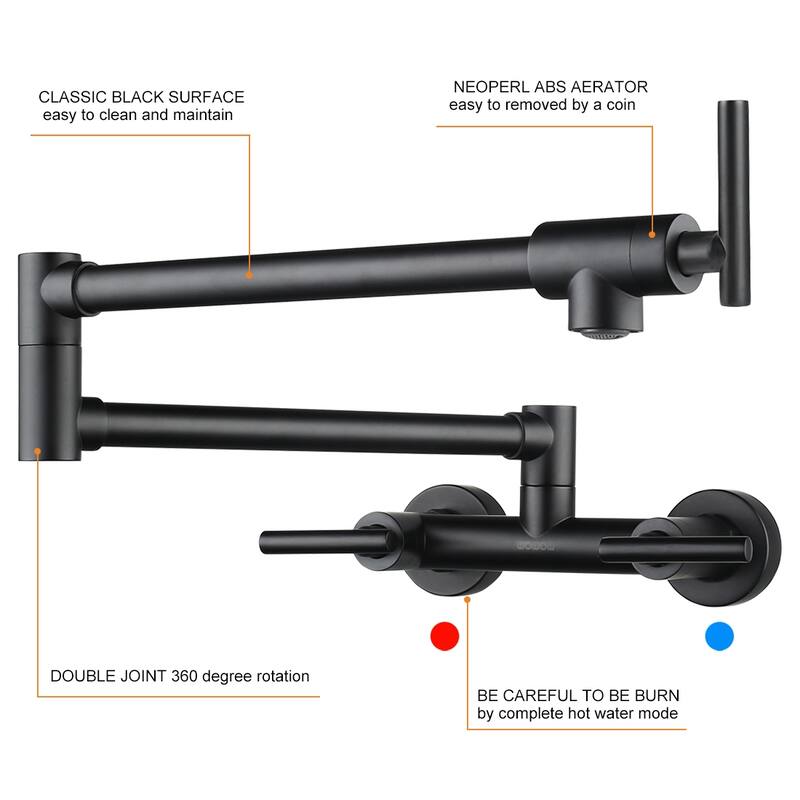 WOWOW Wall Mounted Pot Filler Faucet with Hot Cold Water Control
