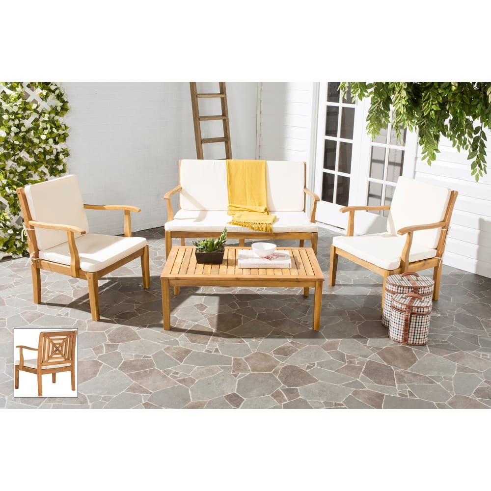 SAFAVIEH Outdoor Bethli Mar Acacia Wood 4-Piece Patio Set - 48W x 32D x 25H
