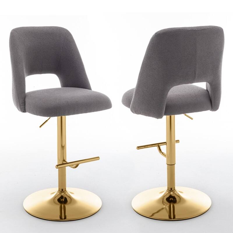 Best Quality Furniture Adjustable Textured Fabric Barstools with Chrome Finish Base (Set of 2) - Dark Grey / Gold