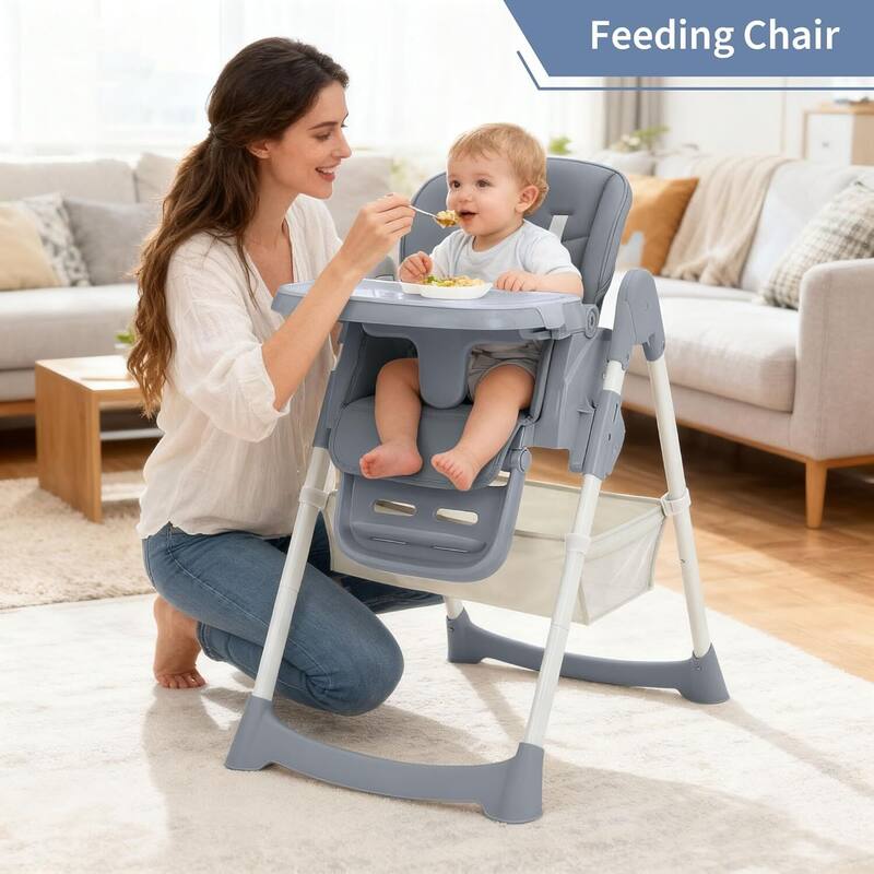 Adjustable Backrest Foldable High Chair for Babies & Toddlers, Dark Grey