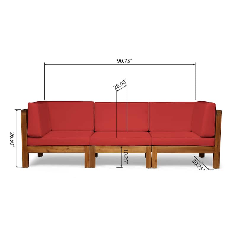Brava Outdoor Cushioned Acacia Wood Sofa by Christopher Knight Home