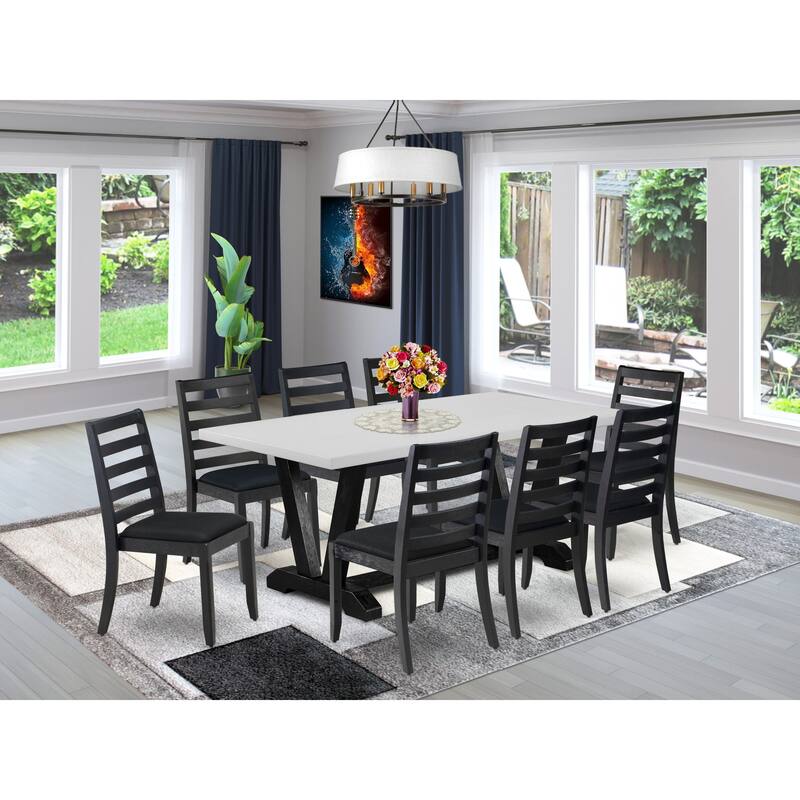 East West Furniture kitchen table set - a dinner table & Stackable dining chairs - Wire-brushed Black (Pieces & Seat Options) - V697X1624-9