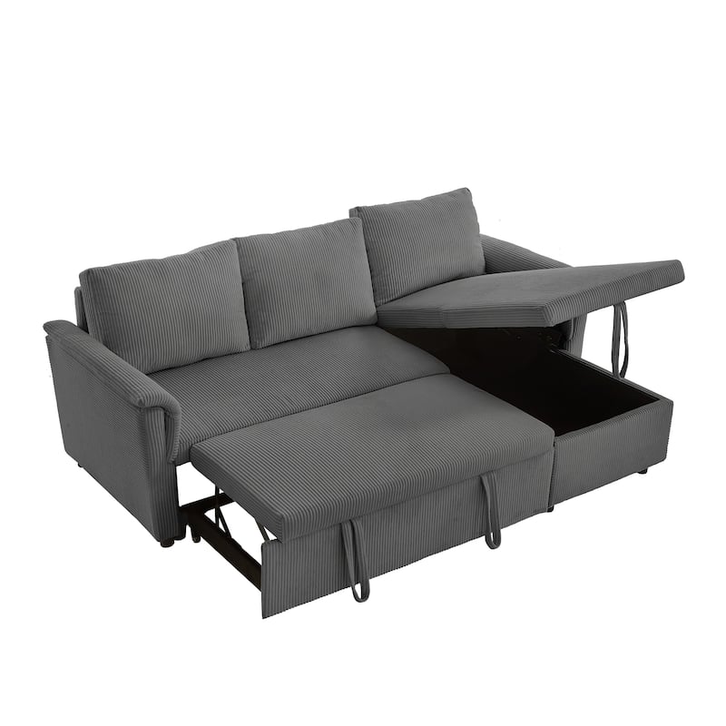Modern 2-Seater Sofa L-Shaped Sleeper Sofa with 2 Pillows Storage Chaise and Adjustable Backrest, for Living Room, Gray