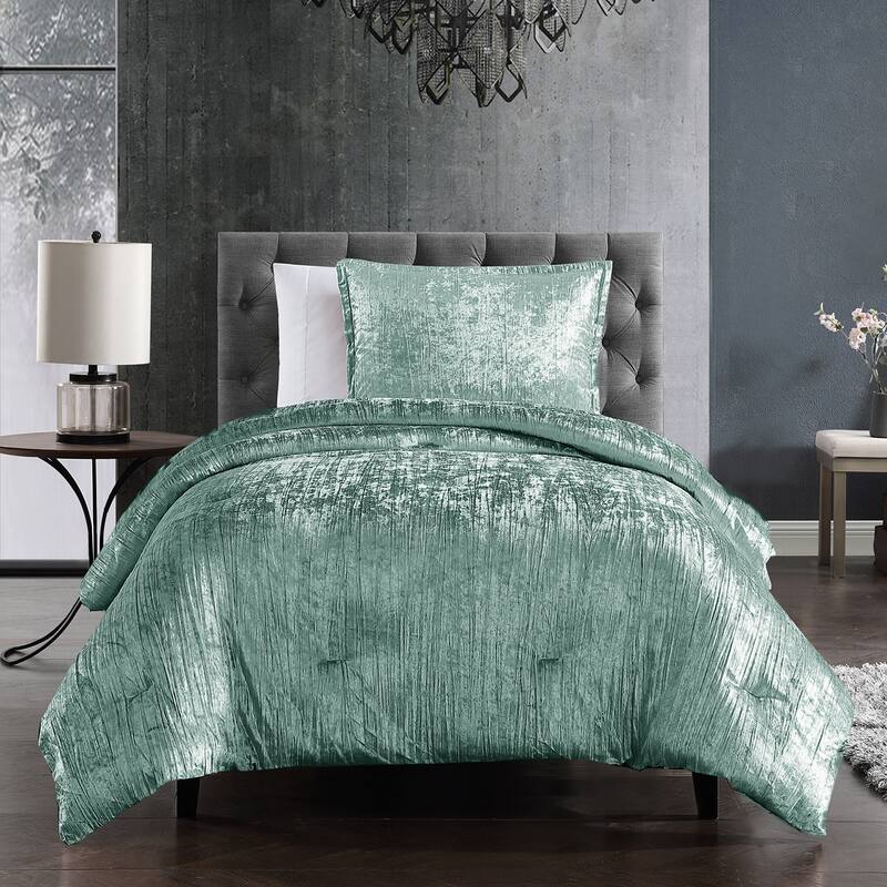 Riverbrook Home Turin Crinkled Velvet Comforter Collection - Spa - Twin - 2 Piece