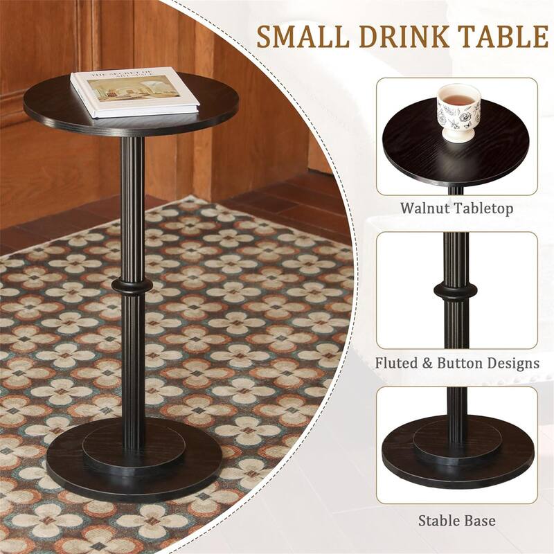Modern Round End Table with Fluted Wood Leg