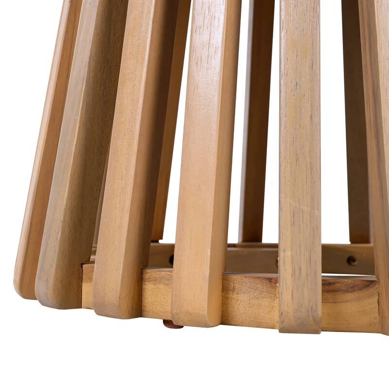 15.75-Inch Outdoor Acacia Wood Round Side Table with Slated Base