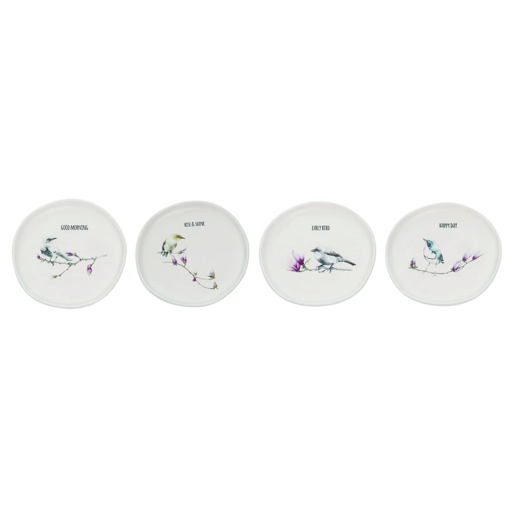 Transpac Ceramic Flora & Fauna Plate Set of 4 Spring Home Decorations