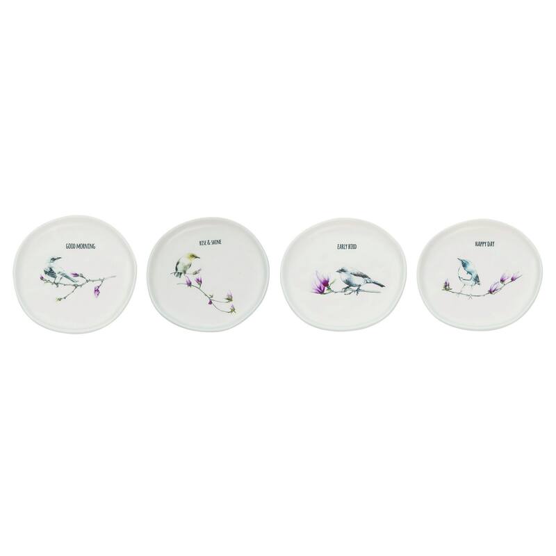 Transpac Ceramic Flora & Fauna Plate Set of 4 Spring Home Decorations