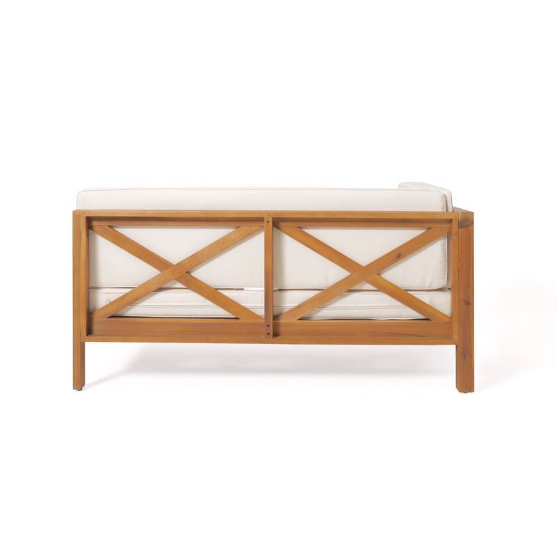 Brava Outdoor Acacia Wood X-Back Patio Sectional Sofa by Christopher Knight Home
