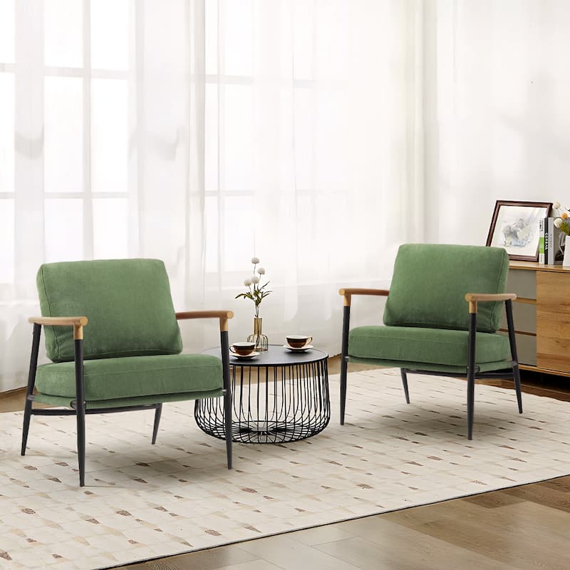 Madison 27'' W Vegan Leather/ Chenille Accent Chair set of 2 - Green