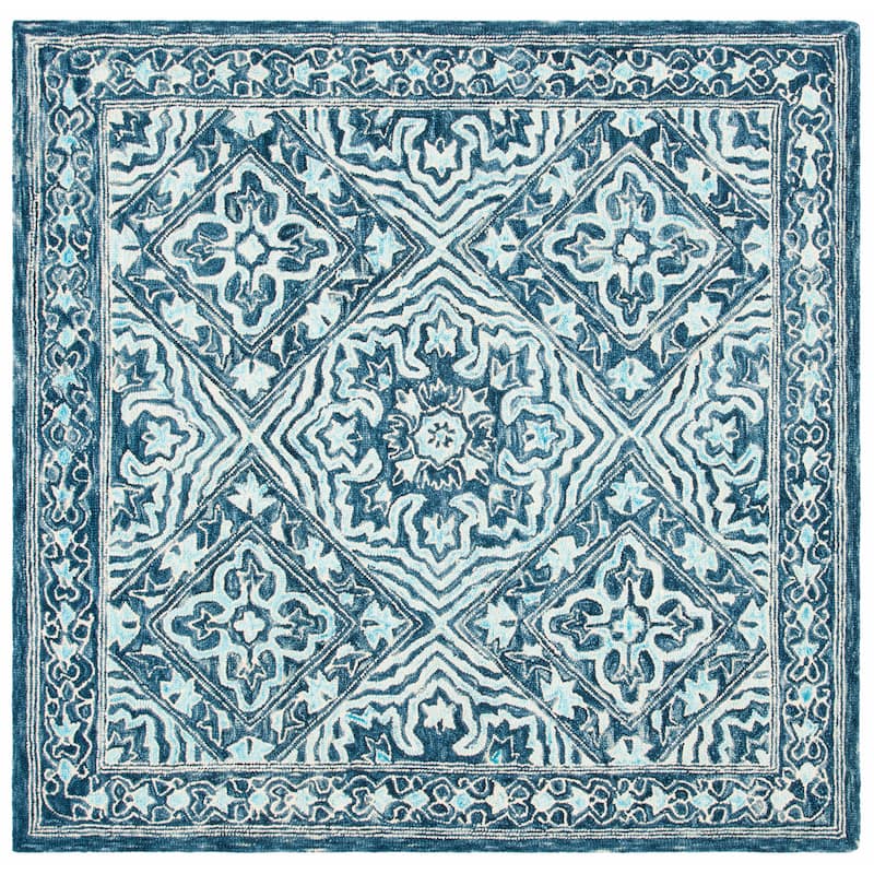SAFAVIEH Handmade Trace Lashanda Oriental Wool Rug - 6' Square - Navy/Light Blue