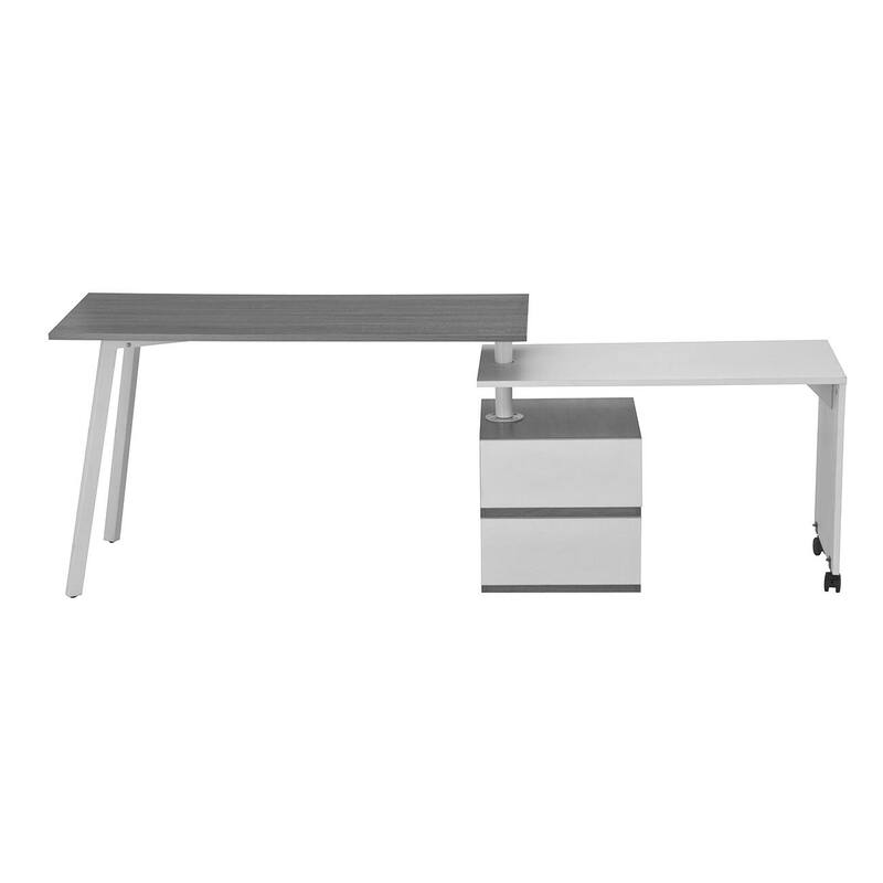 Rotating L-Shape Desk - Modern Computer Workstation, Multi-Positional, Alloy Steel Frame, Grey Finish
