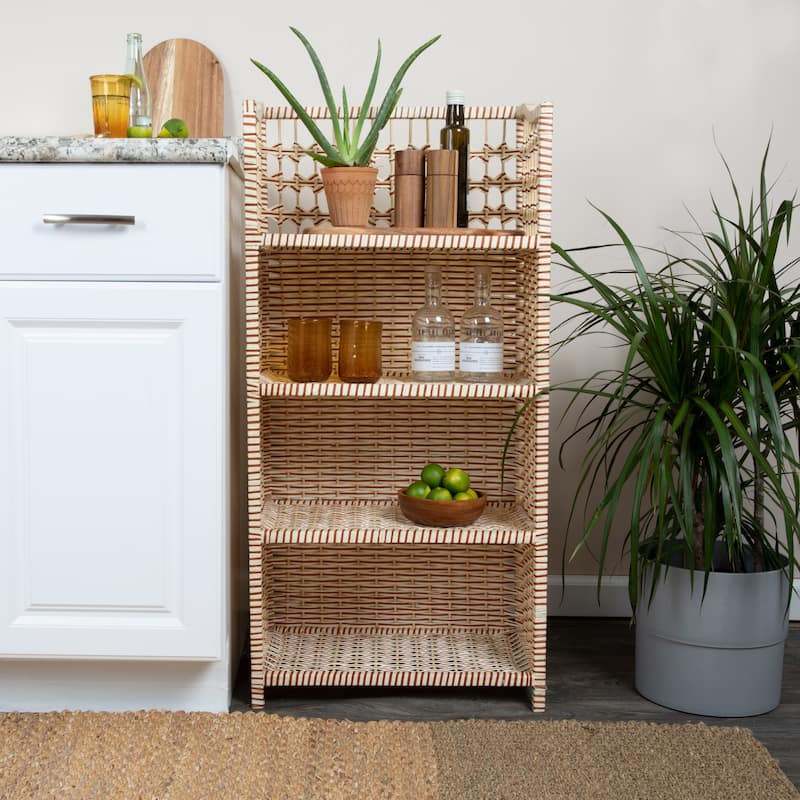 Woven Accent Shelf and Paper Rattan - 11.0"L x 18.9"W x 39.4"H - Cream