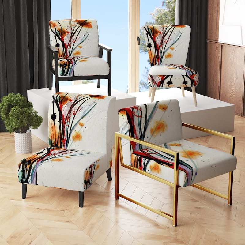 Designart "Abstract Orange Flowers" Upholstered Traditional Accent Chair - Arm Chair