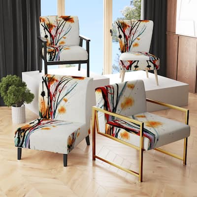 Designart "Abstract Orange Flowers" Upholstered Traditional Accent Chair - Arm Chair