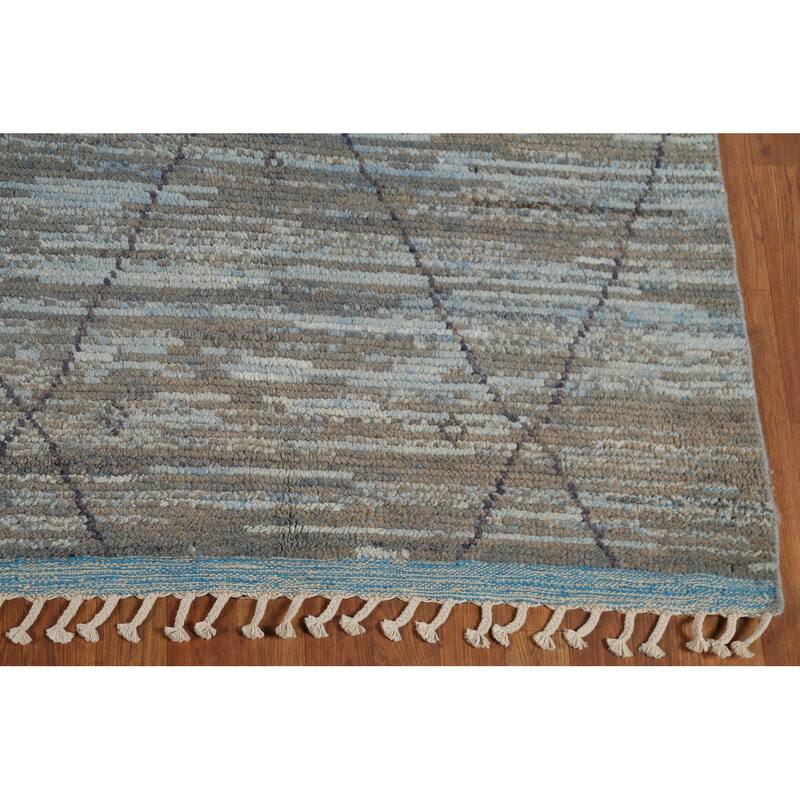 All-Over Trellis Striped Moroccan Area Rug Handmade Wool Carpet - 8'3"x 11'4"