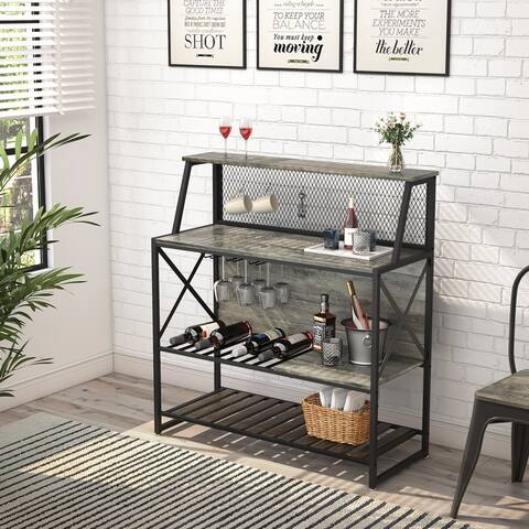 Industrial Bar Table Wine Rack with Storage