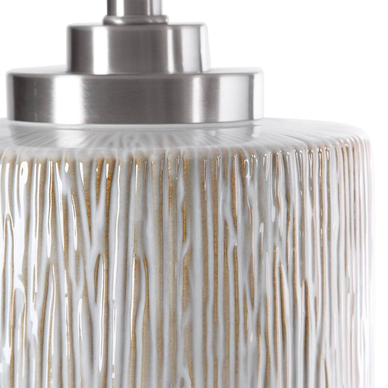 Cylindrical Ceramic Table Lamp with White Drum Shade - 28.5" - Beige