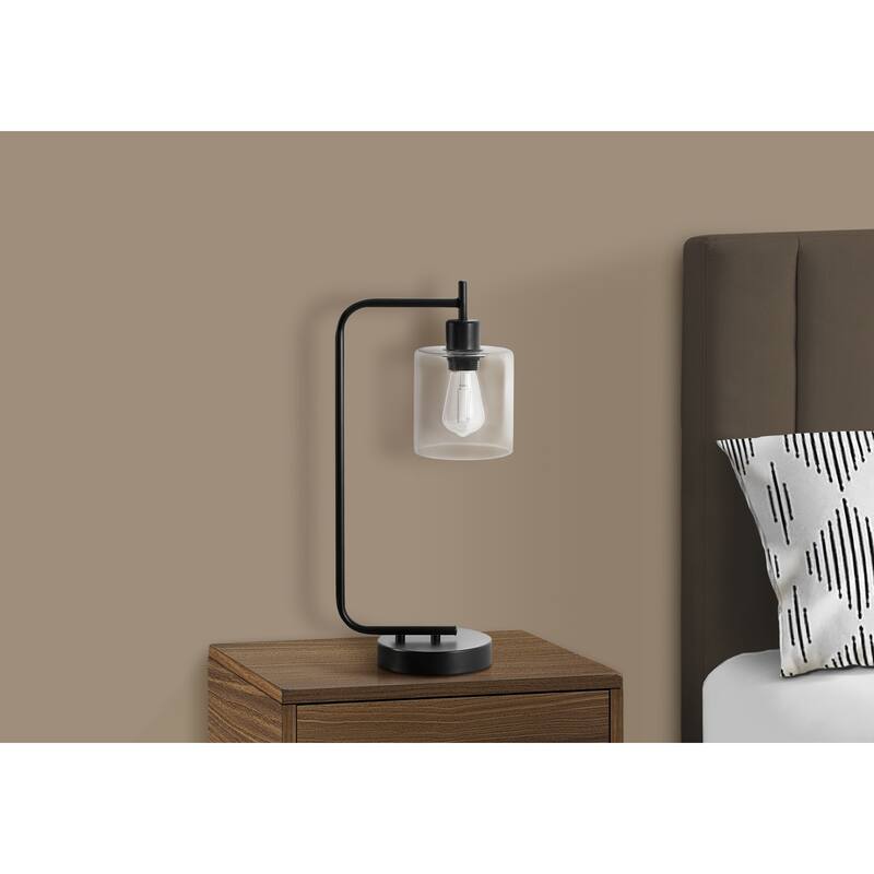 Lighting, 20"h, Table Lamp, Usb Port Included, Black Metal, Glass Shade, Modern