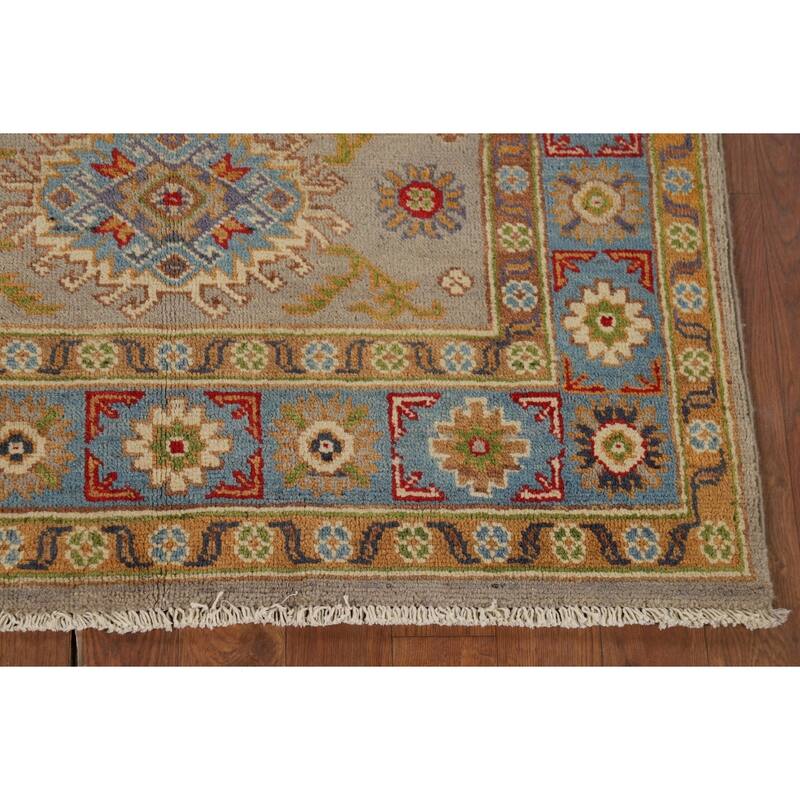 Geometric Red Kazak Accent Rug Hand-Knotted Wool Carpet - 3'2" x 4'8"