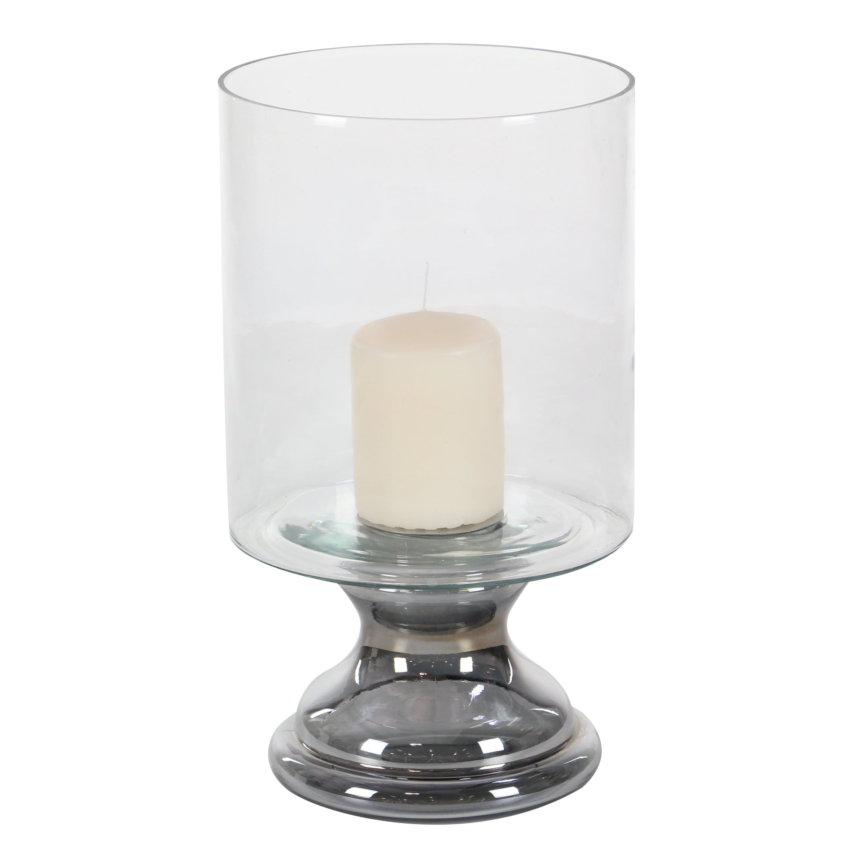 Glass Handmade Turned Style Pillar Hurricane Lamp with Smoked Glass Finish - Silver - Roche River Decor - 8"W x 8"L x 14"H