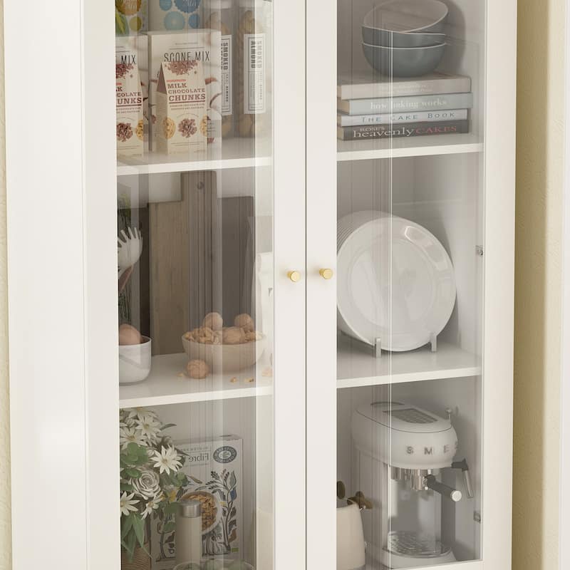78.7"Cabinet with 4 Glass Door,Storage Cabinet for Pantry, Bathroom - 78.7"H