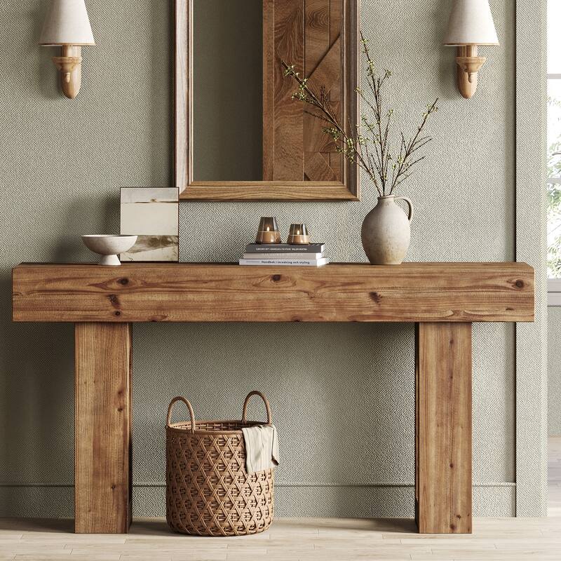63 Inch Solid Wood Console Table for Entryway / Living Room, Farmhouse Sofa Table Behind Couch - 63" L x 13.8" W x 31.5" H