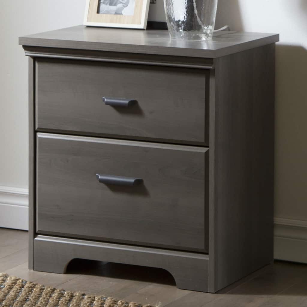 2-Drawer Nightstand Maple Wood with Metal Handles for Bedroom