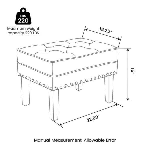 dimension image slide 1 of 2, Glitzhome 22"W Mid-century PU Leather Tufted Ottoman Foot Stool