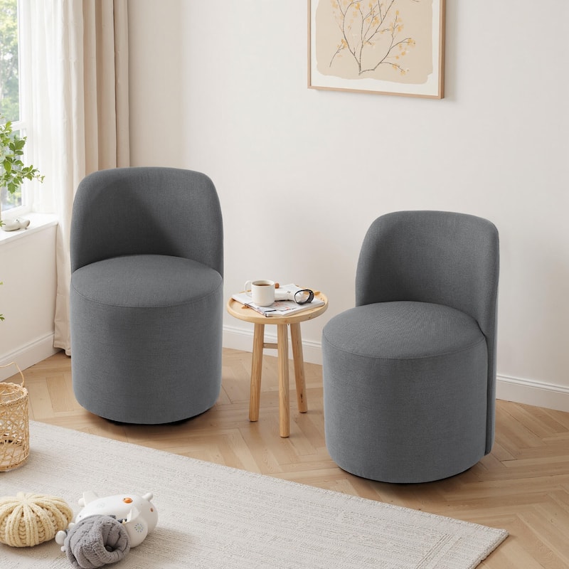 Modern Linen Upholstery Dining Chair Barrel Chair - LINEN - DARK GRAY 2SET