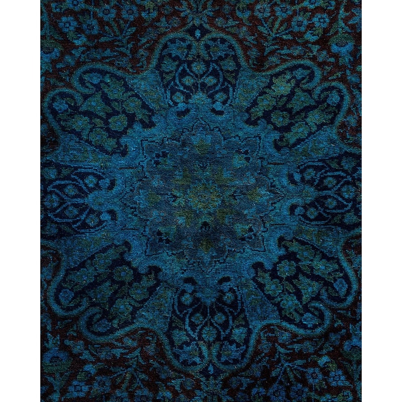 Overton Hand Knotted Wool Vintage Inspired Modern Contemporary Overdyed Navy Area Rug - 8' 2" x 9' 10"