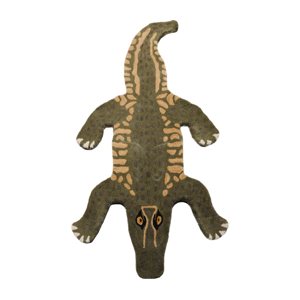 Hand Tufted Hand Made Wool Crocodile Novelty Oriental Area Rug Green - 3' x 5'