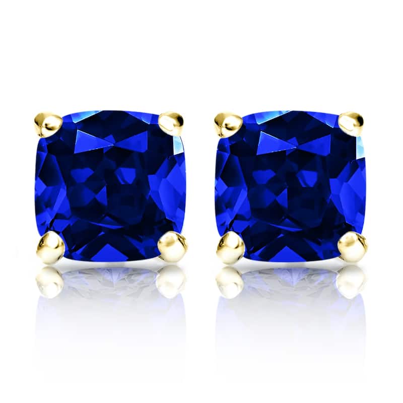 Auriya 14k Gold Lab Grown Gemstone Blue Sapphire Stud Earrings Cushion 0.25 to 5.00 ct. tw. 4-Prong Martini Screw-Back