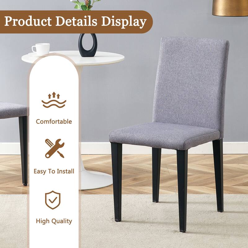 Stylish Dining Table and Chair Set, Modern Rectangular Glass Table with Upholstered Linen Chairs for Kitchen, Dining Room