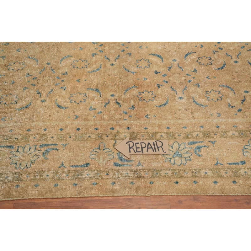 Hand Knotted Oriental 100% Wool Carpet Traditional All-Over Brown Tabriz Area Rug - 9' 11'' X 6' 10''