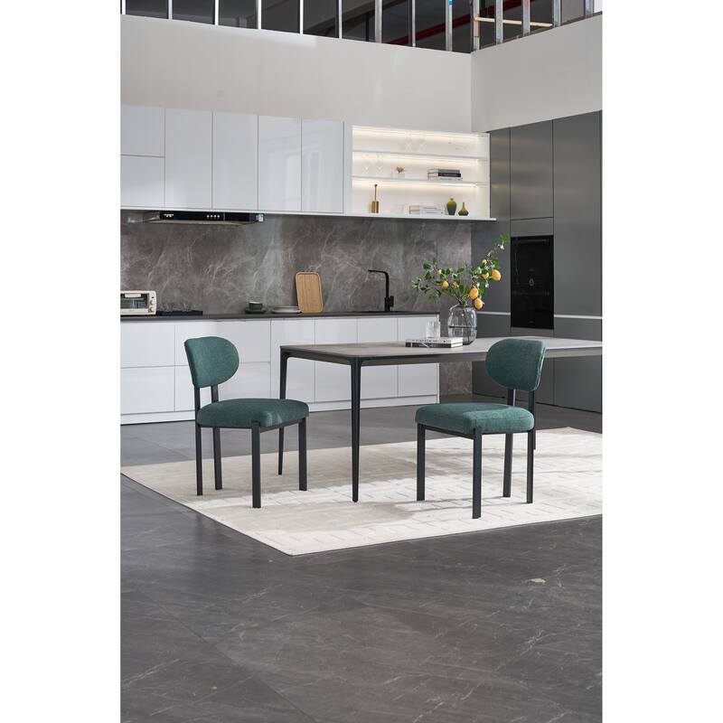 Modern Dining Room Chairs, Mid-Century Upholstered Boucle Kitchen Dining Chairs with Black Metal Legs