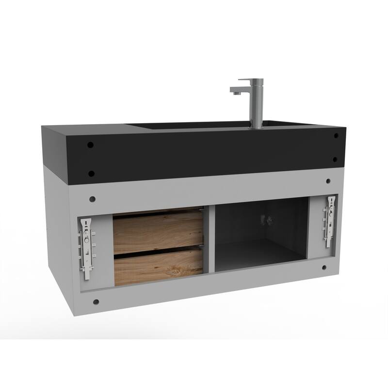 Amazon 36" Wall Mounted Bathroom Vanity Set w/ Black Top