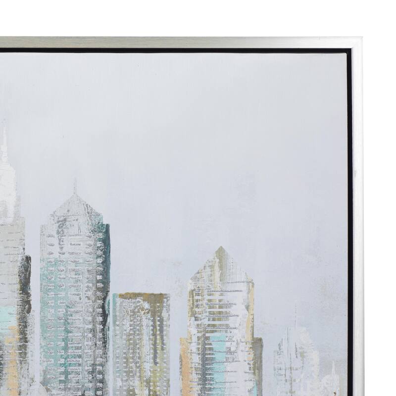 Canvas City Buildings Living Room Framed Wall Art with Silver Frame - Gray - Roche River Decor