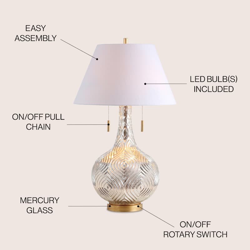 Copenhagen 30.75" Gourd Glass LED Table Lamp, Mercury Silver/Gold by JONATHAN Y