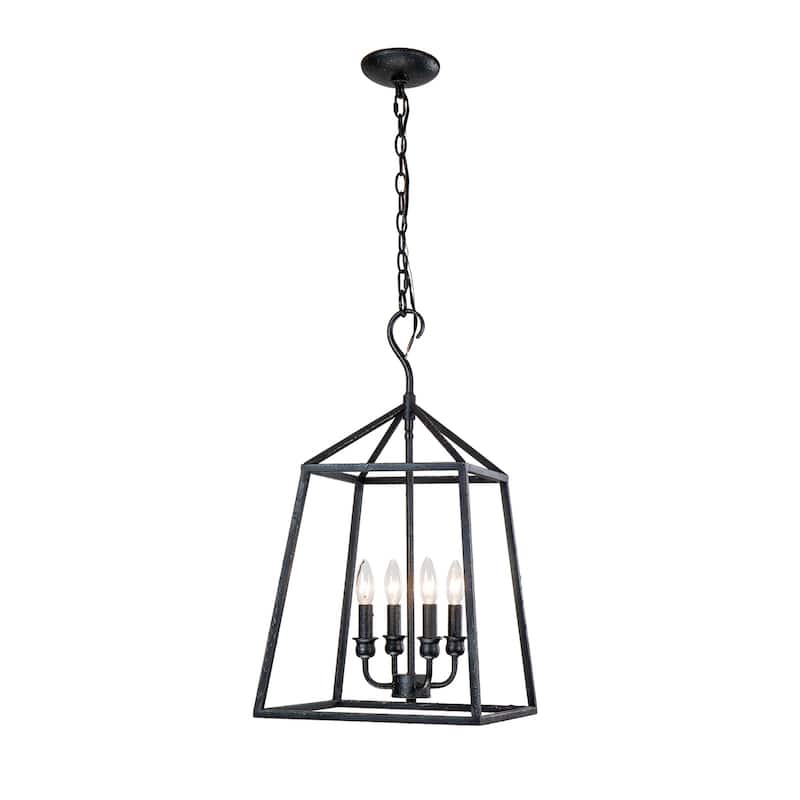 Aged Black Forged Iron Finish 4-Light Cage Pendant