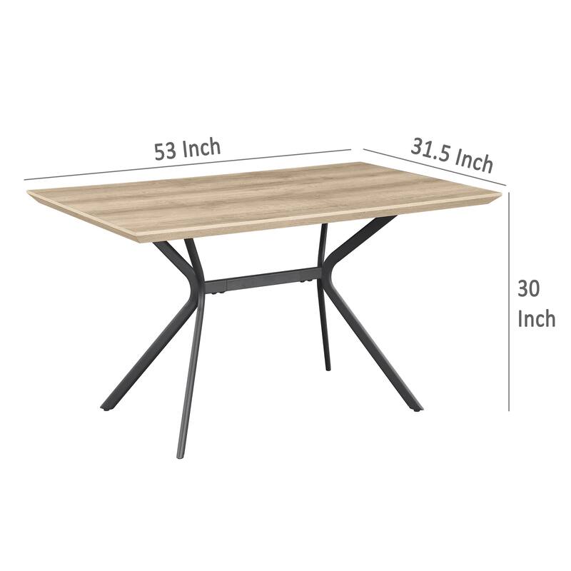 Rima Dining Table, Black Metal Legs, Light Brown Rectangular 53 Inch