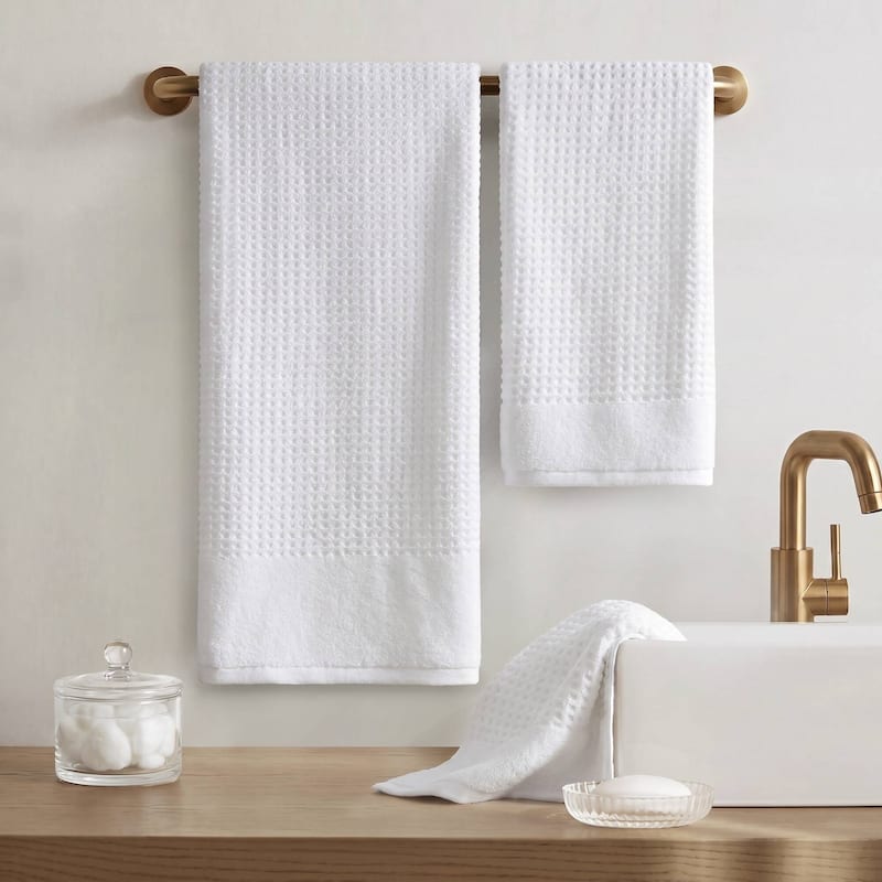 Madison Park Spa Waffle Cotton Waffle Jacquard Antimicrobial Bath Towel 6 Piece Set