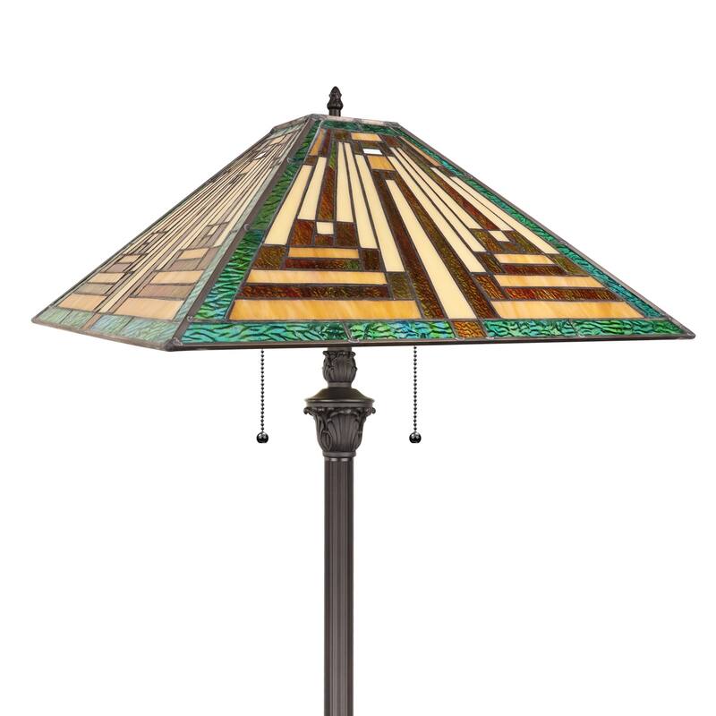 Tiffany-Style 2-Light Mission Floor Lamp 16" Shade - 18"