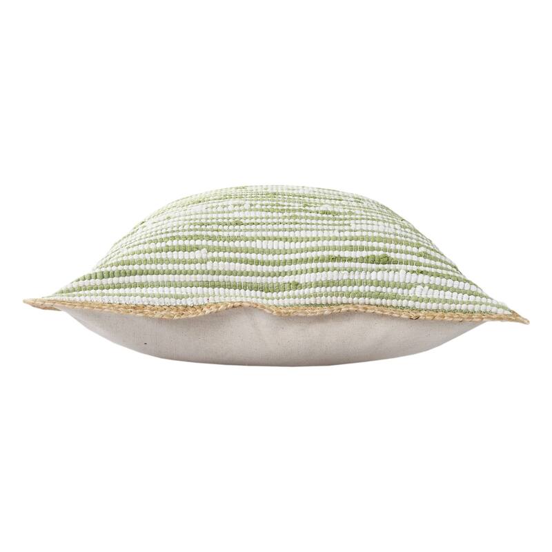 20" Green and White Striped Pattern Square Throw Pillow