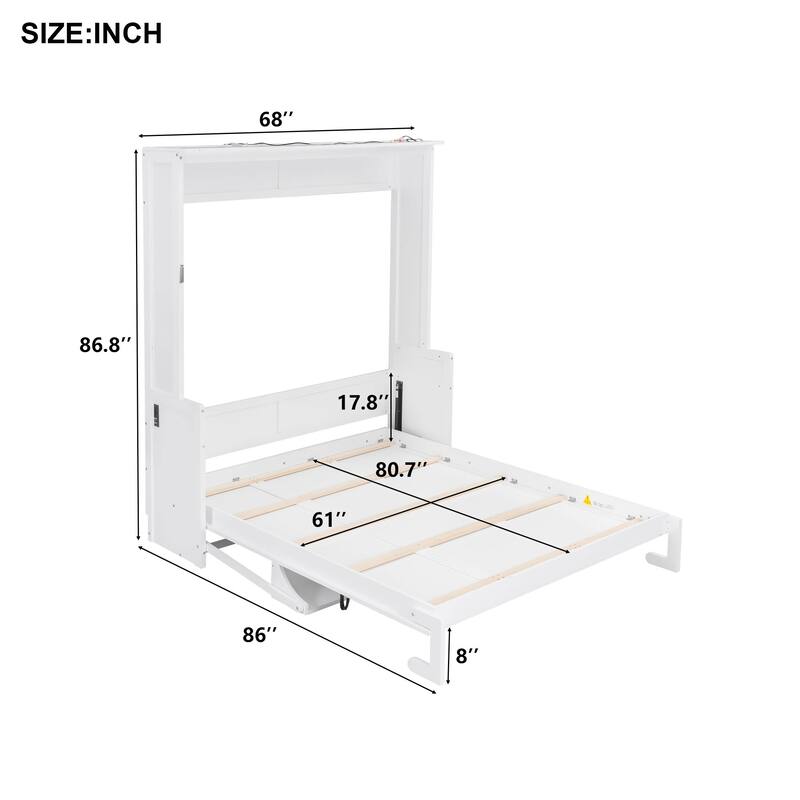 Roomfitters Queen Size Murphy Bed with Folding Desk and USB Charging Ports, Space-Saving Wall Bed with LED Lights