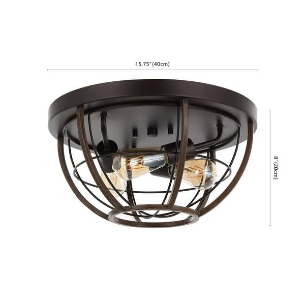 Liam 15.75" 3-Light Rustic Farmhouse Iron LED Flush Mount, Wood Finished/Oil Rubbed Bronze by JONATHAN Y - 3 Light